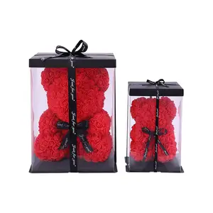 Valentines Gift 40Cm Roses Foam Red Gifts Mini Preserved Valentine Rose Bear Teddy Bears Artificial Flowers With Box