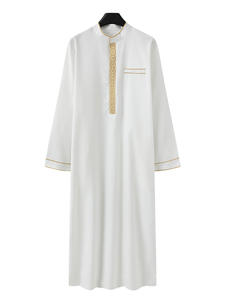 رداء إسلامي للرجال جبة عربية فضفاضة بأكمام طويلة وياقة واقفة مطرزة للمسلمين - Product Image 6