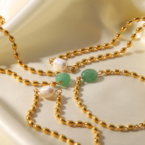 Ins Natural Crystals Healing Stones <strong>Emerald</strong> Stone Necklace Green Aventurine Stone <strong>Beads</strong> Oval Gold Bracelet/Necklace Jewelry Sets - Product Image 3