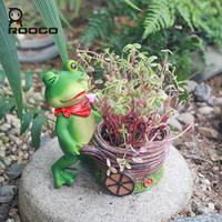 Roogo Joli pot à plantes succulentes en résine en forme de grenouille cycliste avec trou de drainage, chariot tricycle, pot de fleurs animal, décoration pour balcon, cour et jardin