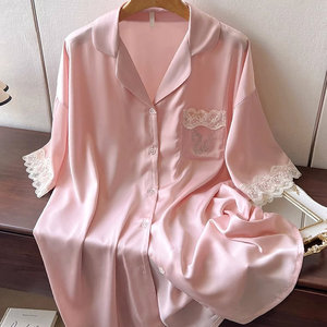 <span class=keywords><strong>Pigiama</strong></span> Stile <span class=keywords><strong>Camicia</strong></span> in Seta Ghiaccio per Primavera ed Estate, Abbigliamento da Casa, Indossabile Anche Fuori Casa, <span class=keywords><strong>Camicia</strong></span> da Notte Femminile di Alta Gamma Decorata con Strass - Product Image 1