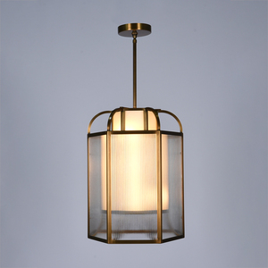 Modern Brass Ribbed Glass Pendant <b>Light</b> Luxury Lantern Chandelier for <b>Dining</b> Room lamp Hotel OEM ODM Custom Factory - Product Image 1