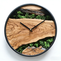 Jam Dinding Bundar Analog Unik Bergaya Art Deco dari Kayu Zaitun dan Logam, Beroperasi dengan Baterai Kuarsa, Tanpa Suara, Jarum Tunggal, untuk Ruang Tamu