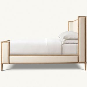 Lit mural contemporain en bois massif, taille King ou Queen, avec revêtement en tissu et pied de lit - Product Image 2
