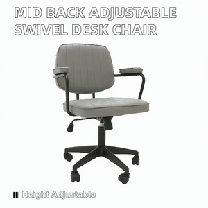 Silla Ejecutiva de Oficina con Respaldo Medio, Tapizada con Costuras Verticales, Altura Ajustable, Giratoria, con Reposabrazos de Acero Inoxidable, para Uso en Exteriores - Product Image 2