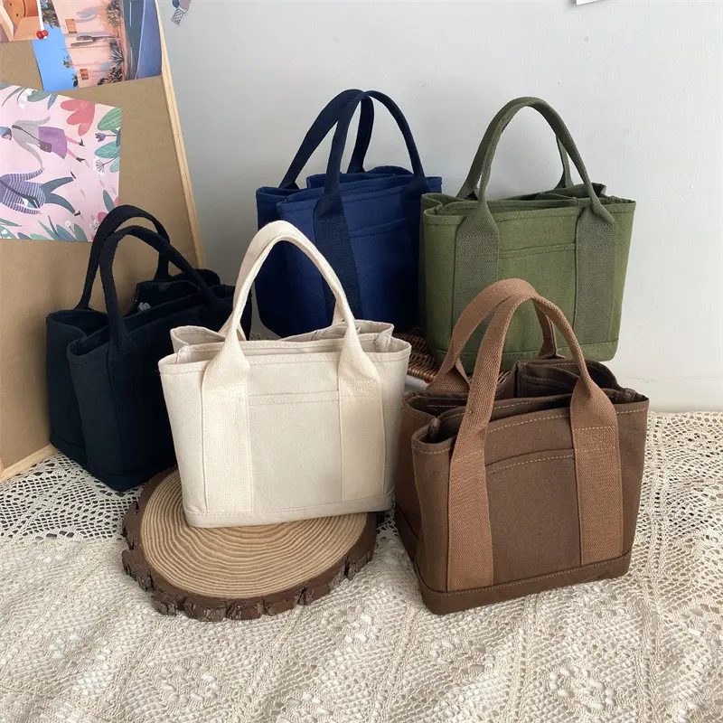 Custom Impresso Mini Canvas Tote Lunch Bag Mulheres Lavanderia Bag Com Corda Alças