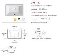 Évier rectangulaire en céramique OVS CUPC pour l'Amérique du Nord, 530 mm, à encastrer sous le comptoir, lavabo pour salle de bain