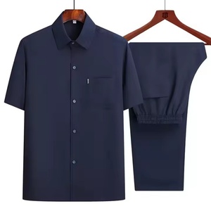 Costume pour homme à manches courtes et pantalon long, vêtements d'été, revers boutonné, couleur unie, ensemble 2 pièces, respirant, costumes décontractés pour homme - Product Image 5