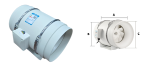 مروحة أنبوبية مضمنة 5 بوصة ، من نوع 180 فولت ، مروحة هواء منعش للمكاتب والمطاعم والفنادق - Product Image 3