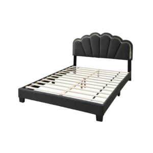 DB Queen Size Plataforma totalmente tapizada Bedframe LED Tela de lana de carbón Diseño floral Cabecero 1PC Bedcharcoal tapizado - Product Image 4