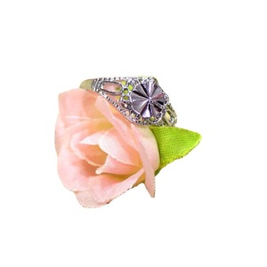 <b>Silver</b> Flower <b>Ring</b> With Diamond Inlay Prong Setting <b>Adjustable</b> For Gift Jewelry - Product Image 3