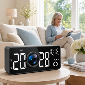 2026 OEM Wholesale Custom 4K 1080P WiFi Smart Alarm Clock Camera Indoor Security Camera Time Temperature Display - Product Image 2