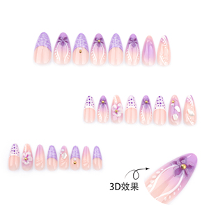 Personalizar 24 piezas 3503 francés fresco manicura púrpura Ombre 3D flor <span class=keywords><strong>uñas</strong></span> superposiciones forma de almendra acrílico Prensa en <span class=keywords><strong>uñas</strong></span> postizas - Product Image 2
