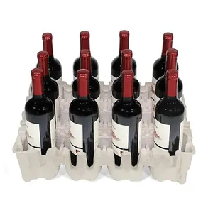 Molded Pulp Box Stackable 2-Pack Wine Glass Bottles Eco-Friendly Fiber Molded Pulp Insert Wine Shipper Packaging Box For 2 Bottles