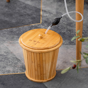 Bamboo Tea Dregs <b>Bucket</b> <b>With</b> <b>Lid</b> Natural Wood Color For Kung Fu Tea Ceremony Household Use - Product Image 1