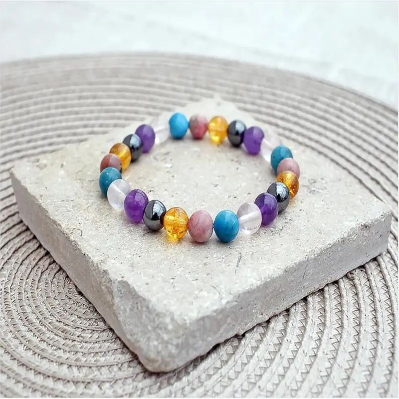 SN1935 Yoga Gift Lady Arthritis Awareness High Quality 8mm Amethyst Citrine Apatite Bracelet Genuine Crystals Bracelet