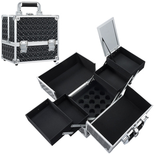 Portable <b>Makeup</b> Train Case with Mirror 4Trays Cosmetic <b>Box</b> Large Capacity Nail Polish Storage Case Lockable Beauty Suitcase - Product Image 1
