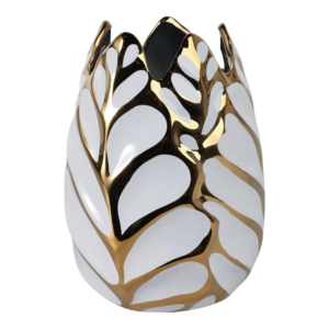 Vaso in Ceramica Moderno con Design a Foglia Scolpita, Oro e Bianco, Decorazione d'Arredo per Soggiorno, Camera da Letto, Tavolo, Ufficio, Mensola - Product Image 2