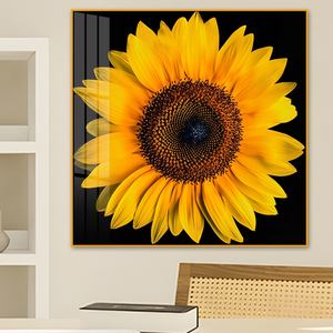 Quadro in Porcellana Cristallina con Girasoli - Dipinto Floreale Quadrato 50x50cm per Arredamento Soggiorno - Product Image 3