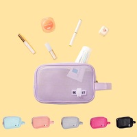 Pochette de maquillage personnalisée avec logo, en maille, portable, avec fermeture éclair, pour le voyage, le rangement des soins de la peau, les cosmétiques, les articles de toilette