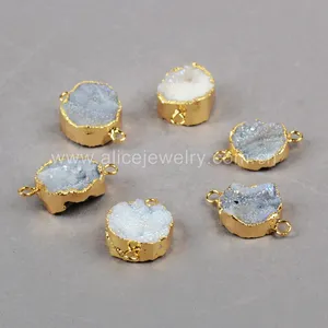 G0784 Titanium Chalcedoon Druzy Connectors Agaat Druzy Met Gegalvaniseerde Goud Edge Druzy Kralen Charms