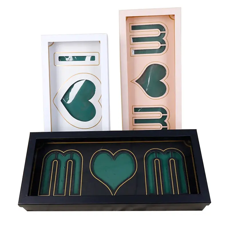 Caixa de presente retangular para dia das mães, embalagem em estoque com 12 peças/caixa, coração da mãe, flor, caixa de presente