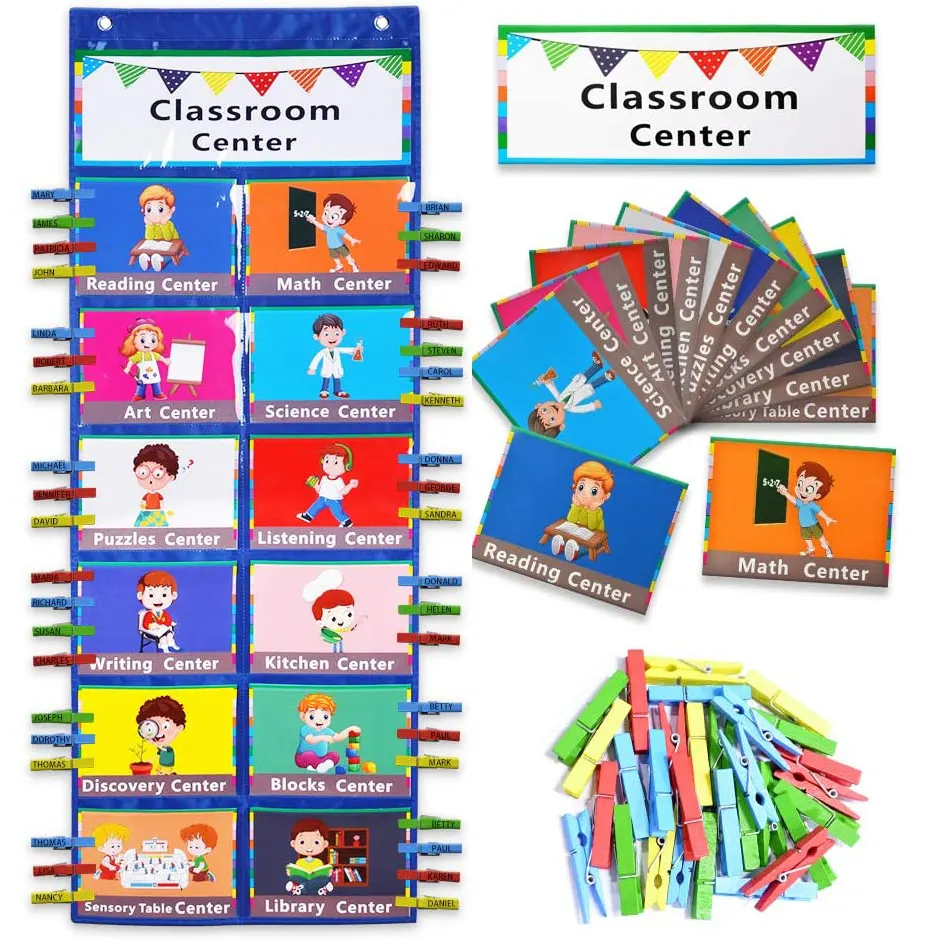 Behavior Management Pocket Charts Kids Course Tracking Classroom Pocket Charts with Clips School Track Behavior Chats for Kids