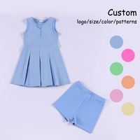 Vestido deportivo de verano para niñas, de tela de yoga, sin mangas, con falda plisada, pantalones cortos incorporados y media cremallera, ideal para danza y clases de gimnasia. Venta al por mayor.