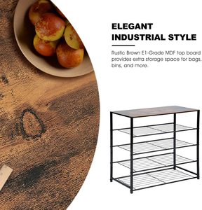 <strong>Shoe</strong> Storage Shelf With MDF Top Board and 4-Tier Metal <strong>Shoe</strong> <strong>Rack</strong>, All-Metal <strong>Shoe</strong> Tower <strong>Rustic</strong> Brown - Product Image 5