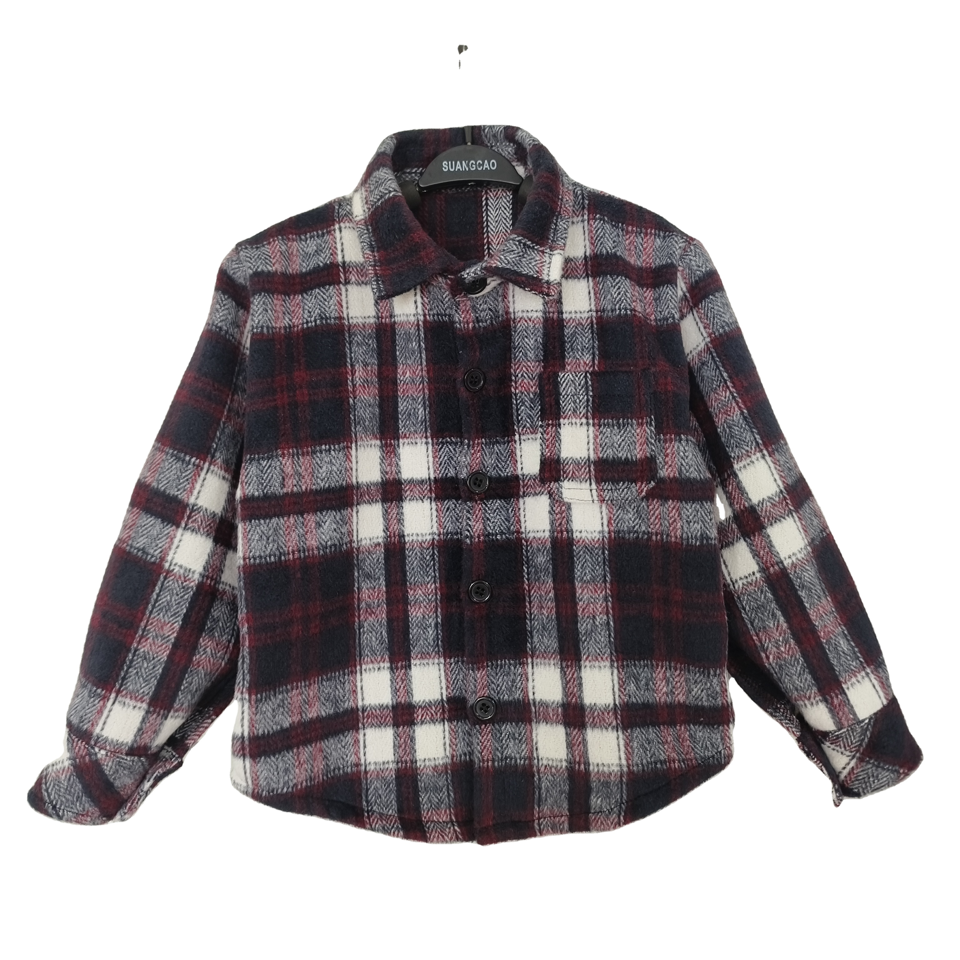 Classic Design Plaid Pattern Woolen Fabrics Custom Size Single Button Baby Coats for Winter
