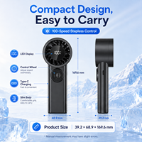 Ventilateur portable rechargeable, mini ventilateur de refroidissement avec vitesse de vent réglable, affichage numérique LED, longue durée de vie de la batterie