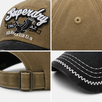 Casquette de baseball vintage avec emblème d'aigle, couronne kaki, visière noire, surpiqûres zig-zag blanches, six panneaux, style streetwear