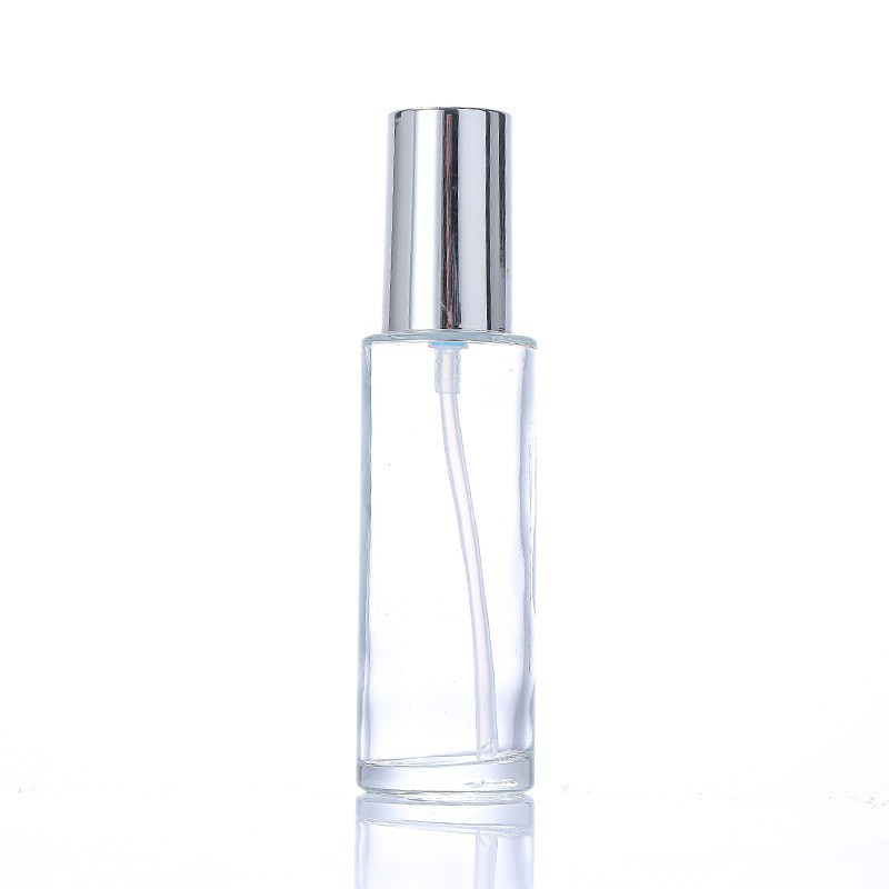 Flacone in vetro trasparente + spray argento + tappo argento