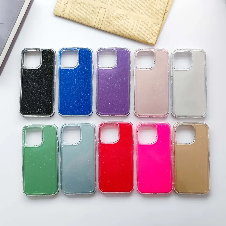 พราว 3-In-1 Glitter TPU + กระบวนการฉีดน้ํามันภายในเคสโทรศัพท์มือถือสําหรับ iPhone สําหรับ Samsung