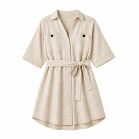 Robe Chemise en Lin pour Femme à Manches Courtes, Col Boutonné, Style Décontracté d'Été, Vente en Gros
