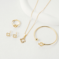 Ensemble de bijoux HanHan Hello Kitty entièrement serti de zirconiums et bague ouverte, ensemble de bijoux pour enfants, dessin animé, chaton mignon