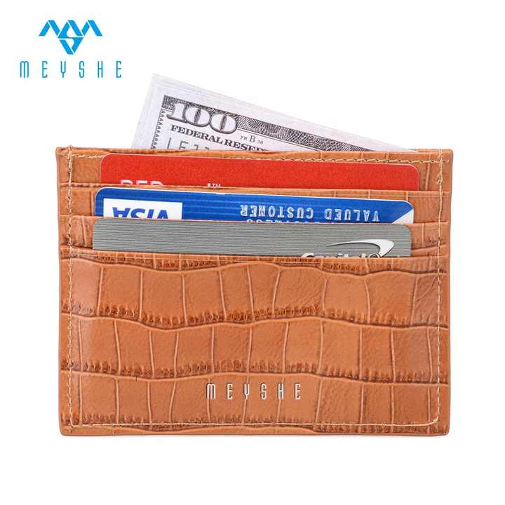 Factory Custom Luxury RFID Blocking Mini Visa Credit Card Holder Genuine Crocodile Leather Embossed Logo Crocodile Wallet