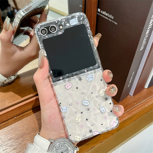 かわいい水リップル漫画子猫フルスクリーンTPU保護ケース電話グリップ付きZ Flip6女性用耐衝撃性 - Product Image 4