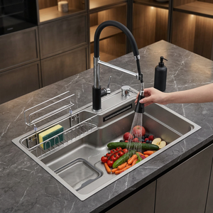 Évier de cuisine encastrable à cuve unique profonde en acier inoxydable 304 fait main, surface noire nano, anti-bruit, directement de l'usine OEM - Product Image 1