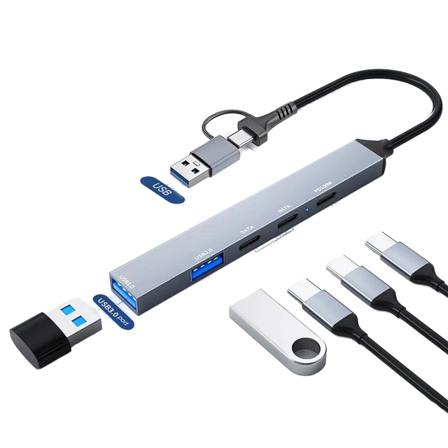 5 Ports USB-C Docking Station with for 2.0 USB 3.0/2.0 Aluminum Alloy for Macbook Pro-Stock