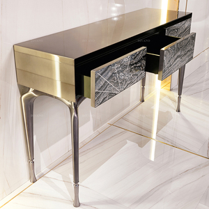 Living Room Contemporary Italian Style Luxury Marble Hallway Furniture <b>Set</b> Metal Top Entry Console Tables VLIPE-CT-01-AURORA Met - Product Image 4