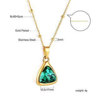 Colliers en acier inoxydable plaqué or 18 carats avec pendentif zircon vert, étanches, prix de gros industriel, bijoux de mode pour femmes - Product Image 2