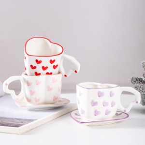 แก้วกาแฟรูปหัวใจสีชมพูสำหรับวันวาเลนไทน์และจานรองแก้วเซรามิกสุดโรแมนติกของขวัญน่ารักสำหรับคู่รักและเธอ - Product Image 4