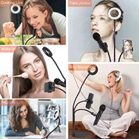 Support de téléphone et support de microphone et bras flexible 3 modes d'éclairage Anneau de selfie à 10 niveaux pour Selfie Live Stream Makeup YouTube