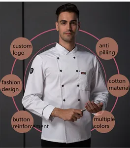Custom Logo Chef Coat Restaurant Chef Jacket Men Women Hotel Chef Uniform Coat Kitchen Long Sleeve