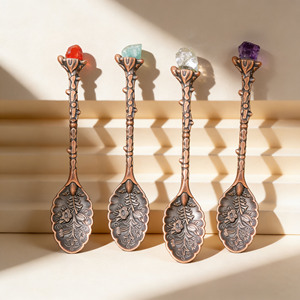 Cuchara de Cristal Natural al por Mayor, Cuchara de Metal Tallada Vintage para Altar de Brujería, Postre, Café y Mezclas - Product Image 1