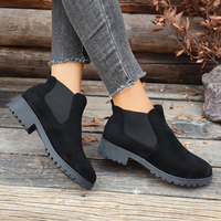 Bottines Chelsea en daim pour femmes, talon bloc, semelle à crampons, côtés élastiques, à enfiler, chaussures de mode automne-hiver, noires