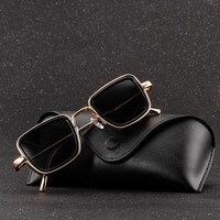 Nouveauté - Lunettes de soleil rétro vintage pour homme avec monture en zinc doré, style punk tendance
