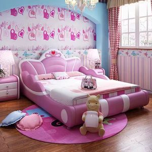 Cama Moderna JINS para Niñas, Diseño Popular, Color Rosa, Juego de Muebles para Dormitorio Infantil, Cama Suave con Barandilla - Product Image 2