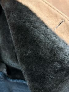 Veste en peau de mouton véritable pour homme, marron, A1, style bomber, doublée de laine, vintage, doublée de polaire, patchwork, automne, décontractée - Product Image 6